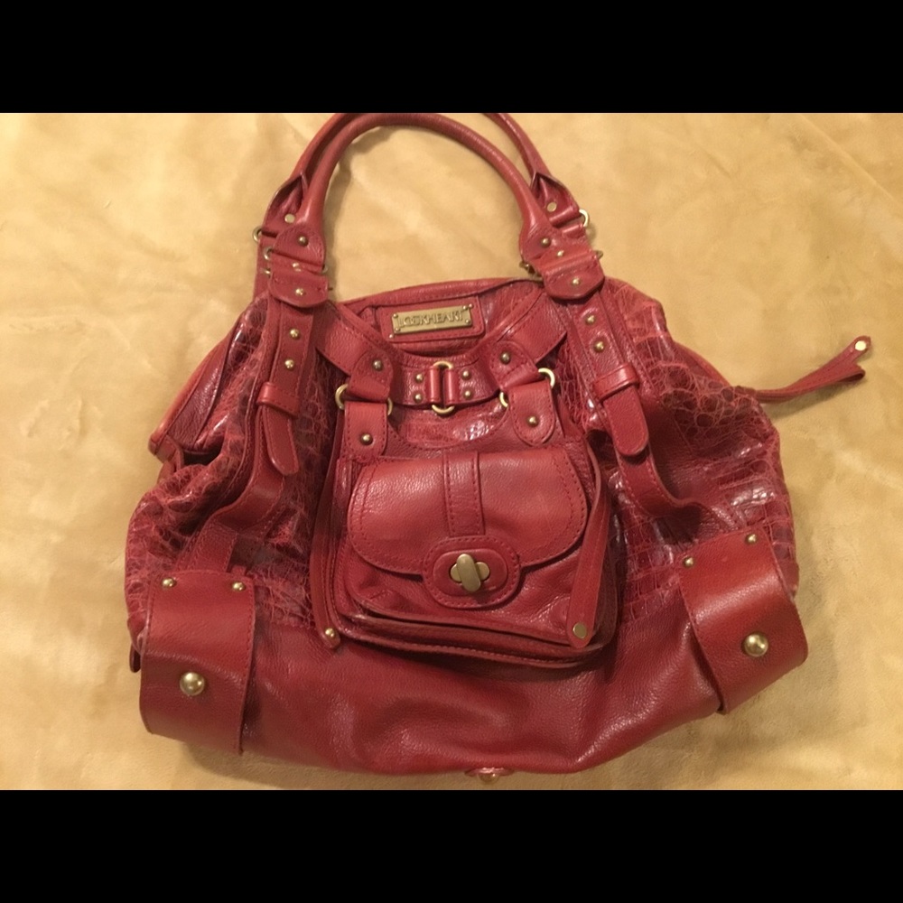 LOCKHEART BRIGHTON Large RED Crocodile Handbag .